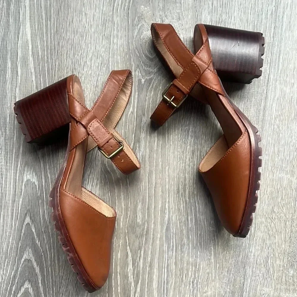 NEW Madewell Claudie Lugsole MaryJane Heels Leather Dried Maple